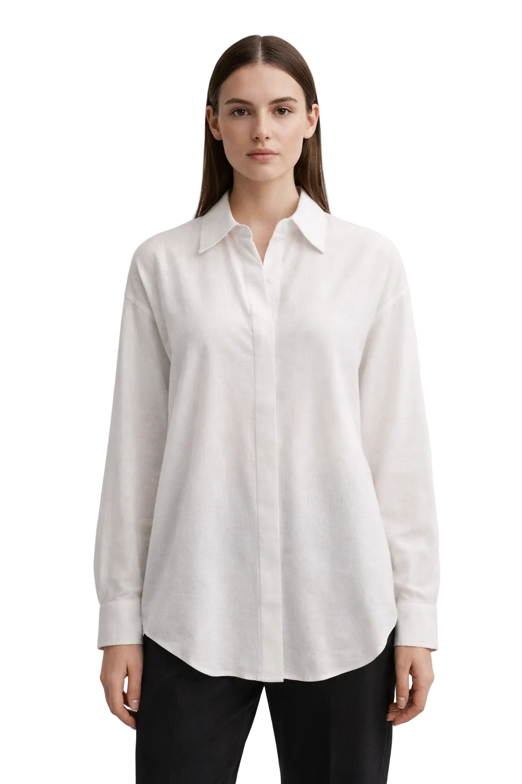 Biała bluzka z długim rękawem zapinana na guziki