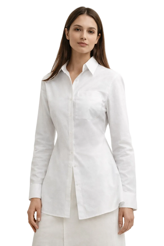 Biała dopasowana bluzka z długim rękawem