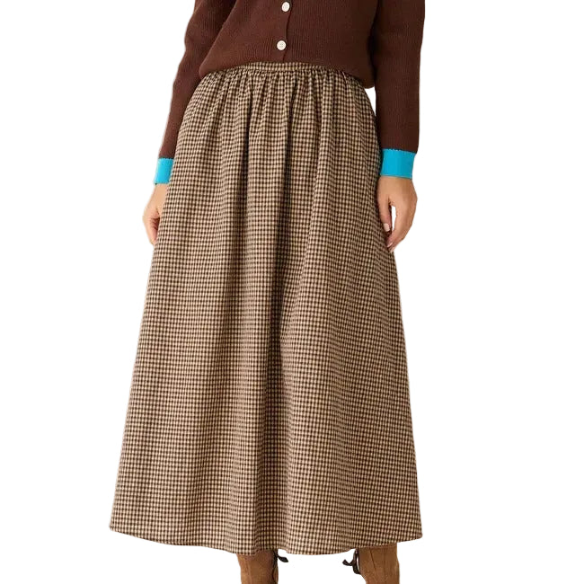 Brązowa spódnica midi w kratę