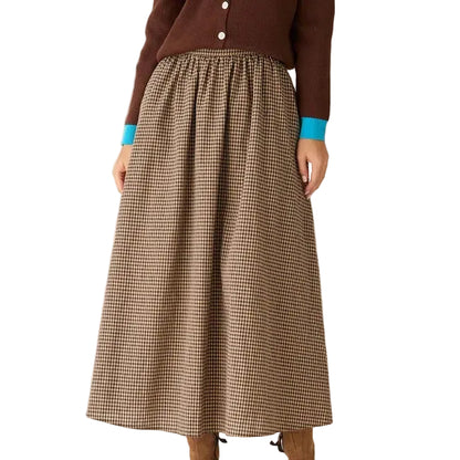 Brązowa spódnica midi w kratę