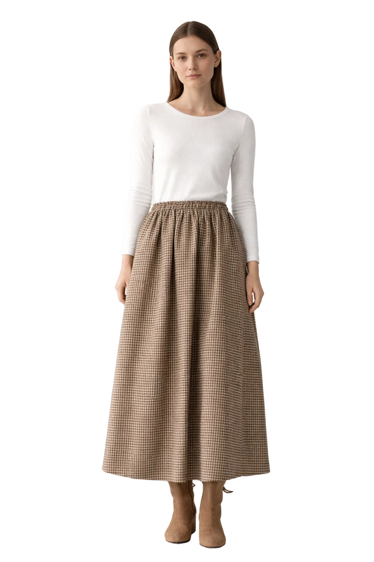 Brązowa spódnica midi w kratę
