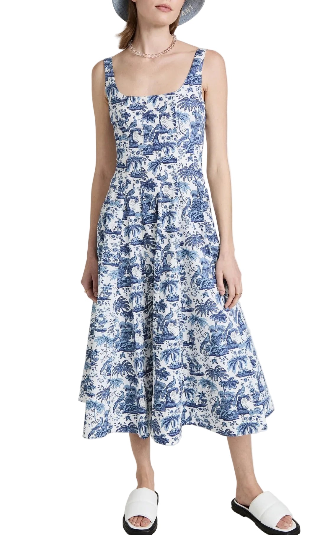 Niebiesko-biała sukienka midi z nadrukiem